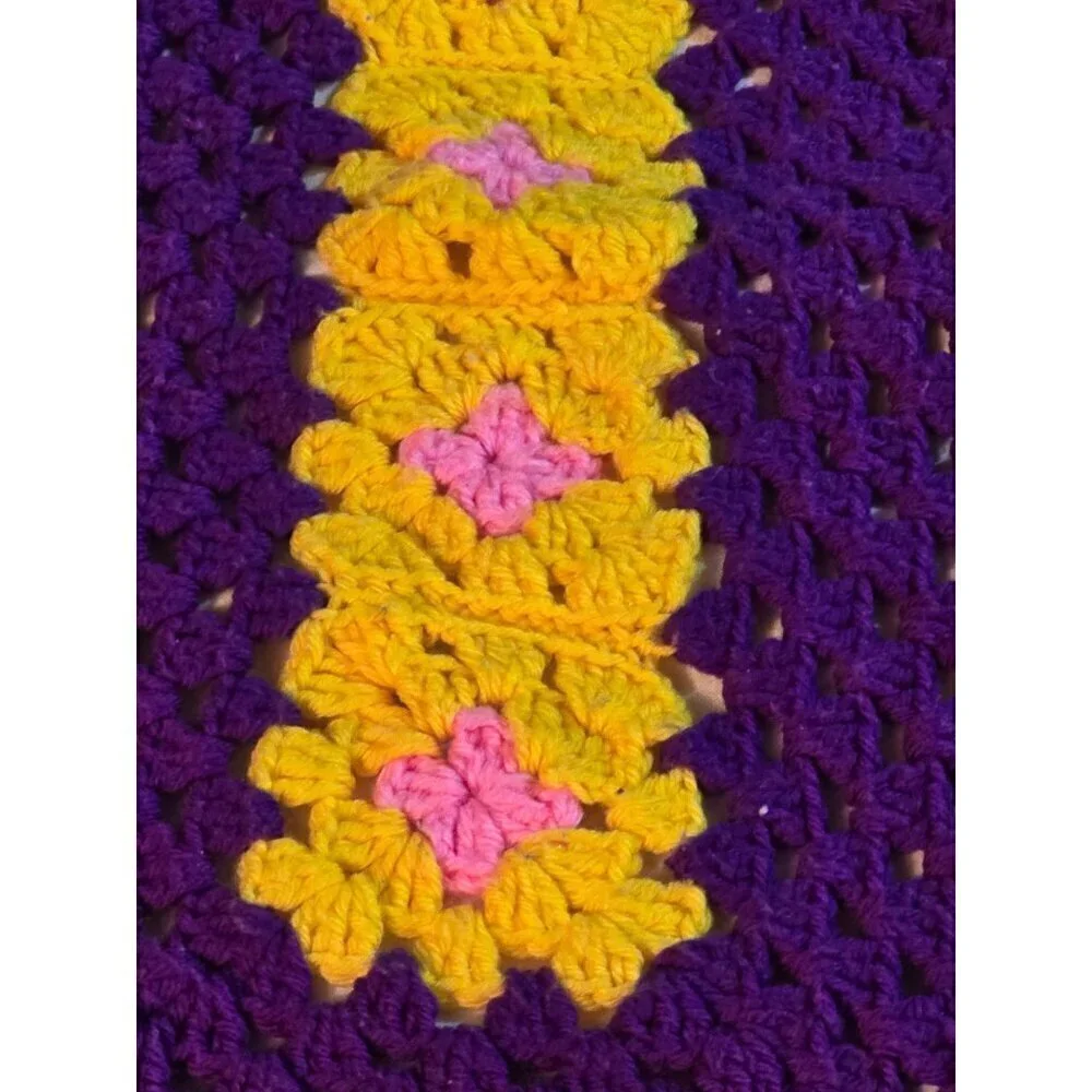 Vintage Handmade Groovy Psychedelic Flower Crochet Throw Blanket